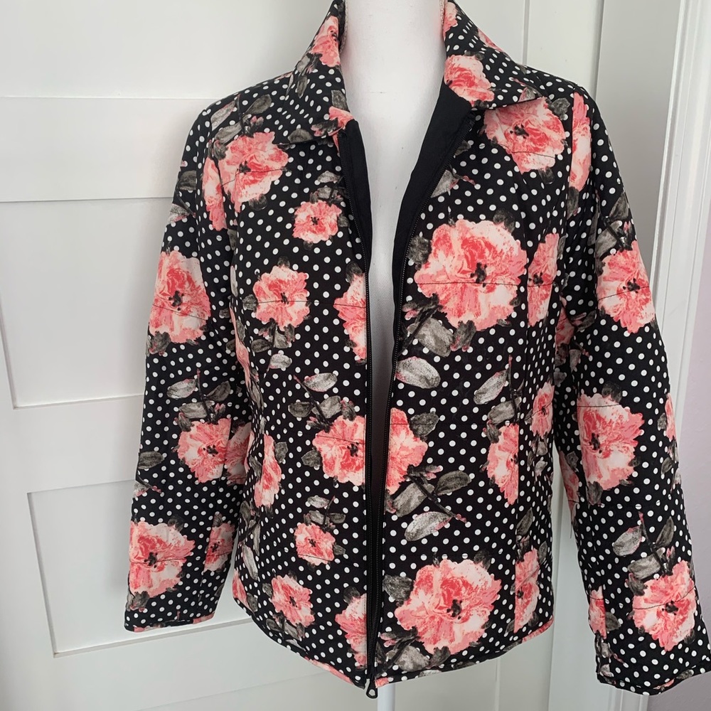 Chico’s polka dot floral puff blazer